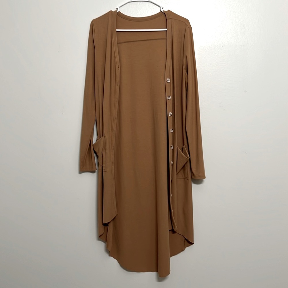 Button Down Light Brown Long Cardigan
size small